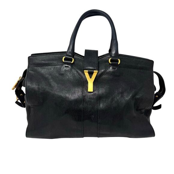 Yves Saint Laurent Vintage Cabas Chyc Y Black Leather Gold Hardware Large - Picture 1 of 15